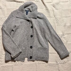 Karen Scott Collared Grey Cardigan Marbled with Pockets